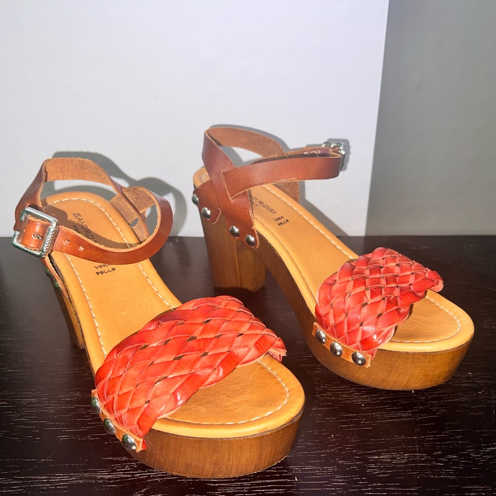 Sandro Rosi Italian Leather Wooden Platform Heels